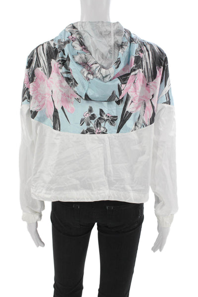 Nike Women Windbreaker Floral White High Neck Drawstring Long Sleeve Size M