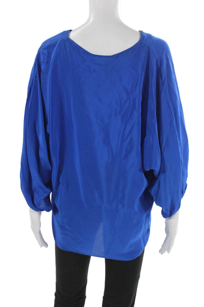 Aum-Couture Womens V-Neck 100% Silk Blue 3/4 Sleeve Blouse Size S