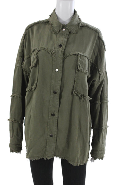 Elan Women Military Jacket Green Collared Long Sleeve 100% Cotton Size S