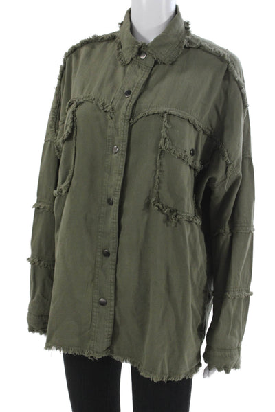 Elan Women Military Jacket Green Collared Long Sleeve 100% Cotton Size S