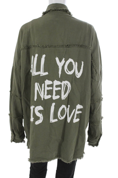 Elan Women Military Jacket Green Collared Long Sleeve 100% Cotton Size S