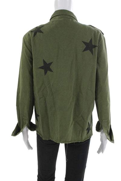 six/fifty Womens Military Jacket Green Cotton Button Graphic Army Size M