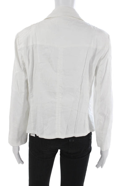 Level 99 Women Biker Jacket White Collared Button Long Sleeve Size L