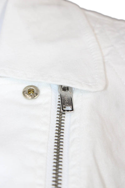 Level 99 Women Biker Jacket White Collared Button Long Sleeve Size L