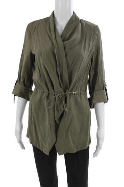 Zara Women Military Jacket Green 3/4 Sleeve Drawstring Viscose Size S