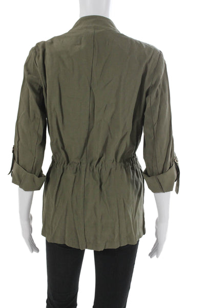 Zara Women Military Jacket Green 3/4 Sleeve Drawstring Viscose Size S