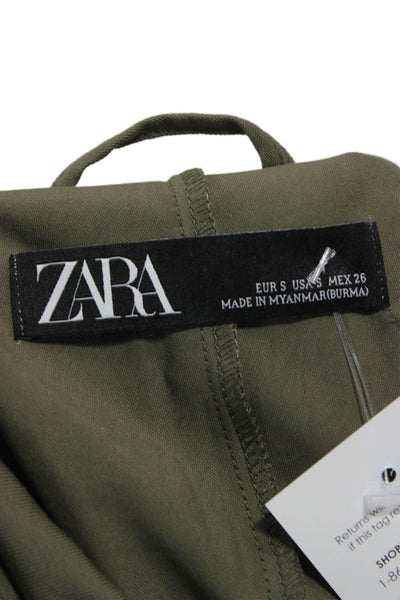 Zara Women Military Jacket Green 3/4 Sleeve Drawstring Viscose Size S