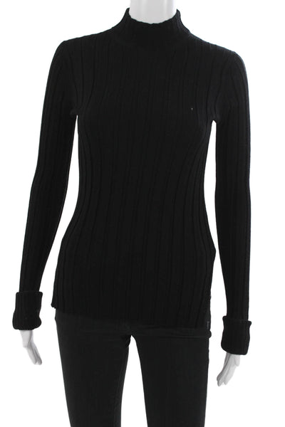 Theory Unisex Black Striped Merino Wool Mock Neck Pullover Size S