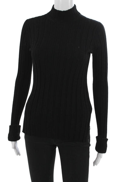 Theory Unisex Black Striped Merino Wool Mock Neck Pullover Size S