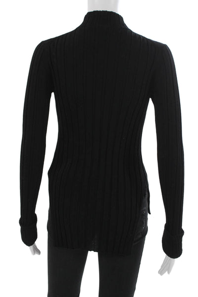 Theory Unisex Black Striped Merino Wool Mock Neck Pullover Size S