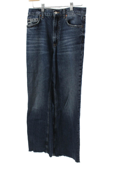 Zara Womens Wide-Leg High Waist Dark Blue Jeans Cotton Lyocell Size 8