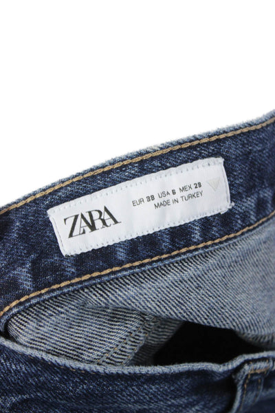 Zara Womens Wide-Leg High Waist Dark Blue Jeans Cotton Lyocell Size 8