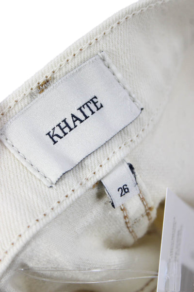 Khaite Unisex Straight Jeans Beige Mid-Rise Button Size 26
