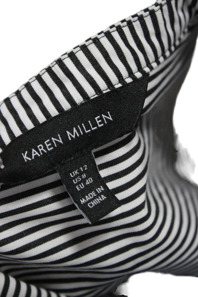 Karen Millen Women Black Striped V Neck Shirt Dress Short Sleeve Size 8