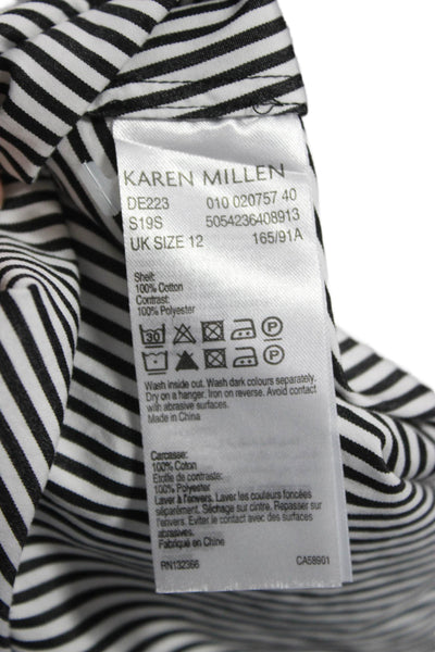 Karen Millen Women Black Striped V Neck Shirt Dress Short Sleeve Size 8
