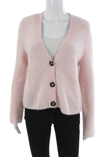 Intermix Womens Cardigan Pink Striped V Neck Button Alpaca Wool Size S