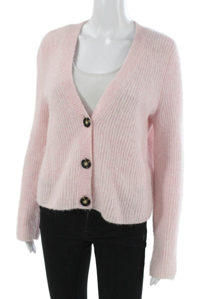 Intermix Womens Cardigan Pink Striped V Neck Button Alpaca Wool Size S