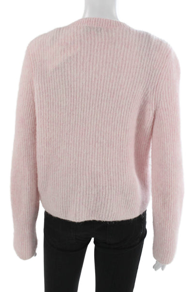 Intermix Womens Cardigan Pink Striped V Neck Button Alpaca Wool Size S