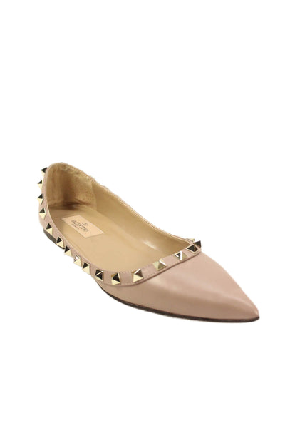 Valentino Garavani Women's Pointed Toe Slip-on Ballet Flats Shoes Tan Size 37