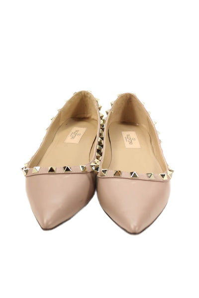 Valentino Garavani Women's Pointed Toe Slip-on Ballet Flats Shoes Tan Size 37
