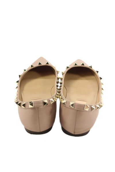 Valentino Garavani Women's Pointed Toe Slip-on Ballet Flats Shoes Tan Size 37