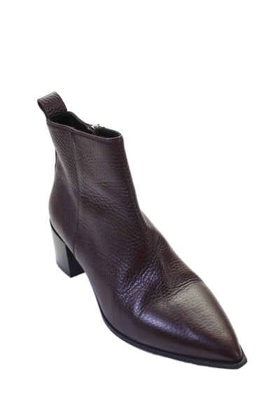 Everlane Womens Leather Pointed Toe Block Heels Ankle Boots Shoes Maroon Size 8