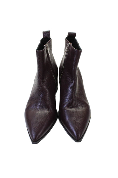 Everlane Womens Leather Pointed Toe Block Heels Ankle Boots Shoes Maroon Size 8