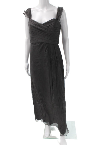 Amsale Women Maxi Silk Dress Dark Gray Zip Designer Size 12