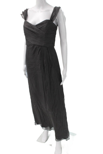 Amsale Women Maxi Silk Dress Dark Gray Zip Designer Size 12