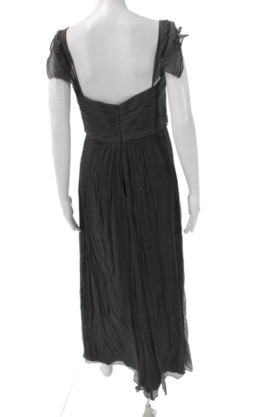 Amsale Women Maxi Silk Dress Dark Gray Zip Designer Size 12