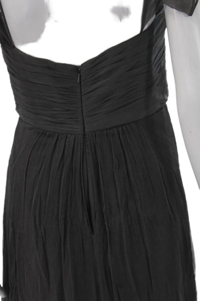 Amsale Women Maxi Silk Dress Dark Gray Zip Designer Size 12