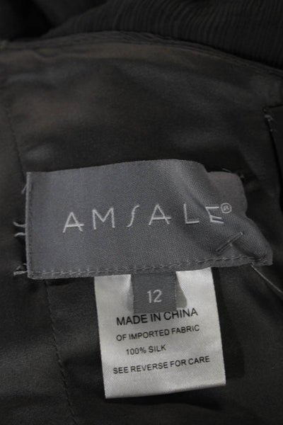 Amsale Women Maxi Silk Dress Dark Gray Zip Designer Size 12