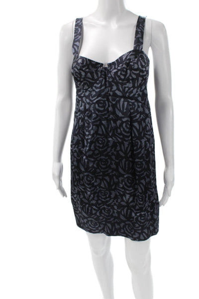 Rebecca Taylor Women Mini Tank Dress Dark Blue Floral Silk Zip Size 6