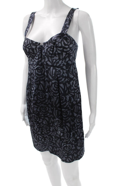 Rebecca Taylor Women Mini Tank Dress Dark Blue Floral Silk Zip Size 6