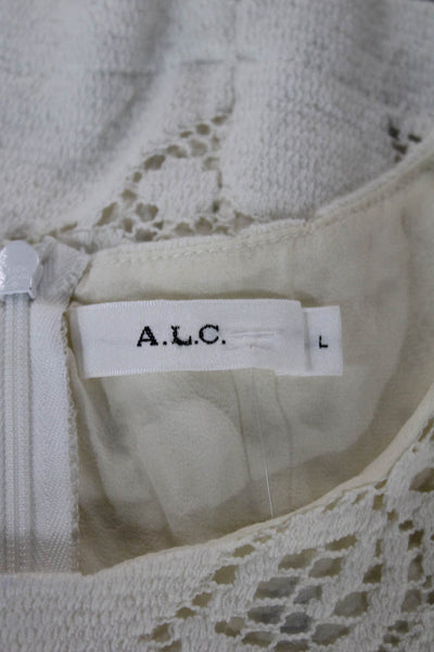 A.L.C. Womens Cropped Floral Sleeveless Blouse White Zip Crew Neck Size L