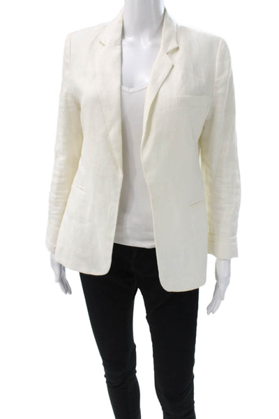 Joie Womens White Linen Collared Blazer Long Sleeve Size 6