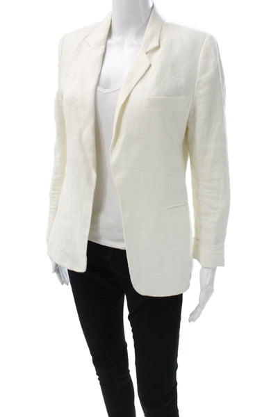 Joie Womens White Linen Collared Blazer Long Sleeve Size 6