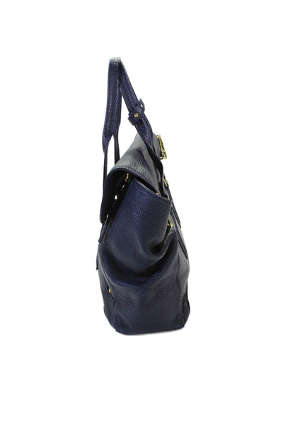 3.1 Phillip Lim Womens Textured Leather Zip Detail Large Satchel Handbag Blue