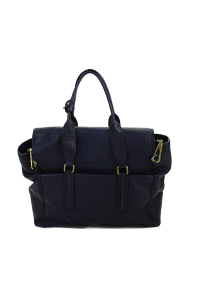 3.1 Phillip Lim Womens Textured Leather Zip Detail Large Satchel Handbag Blue