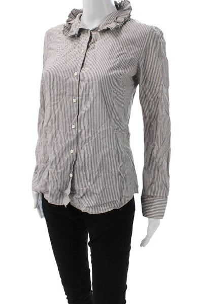 J Crew Womens Striped Cotton Collared Button Up Blouse Long Sleeve Size XS