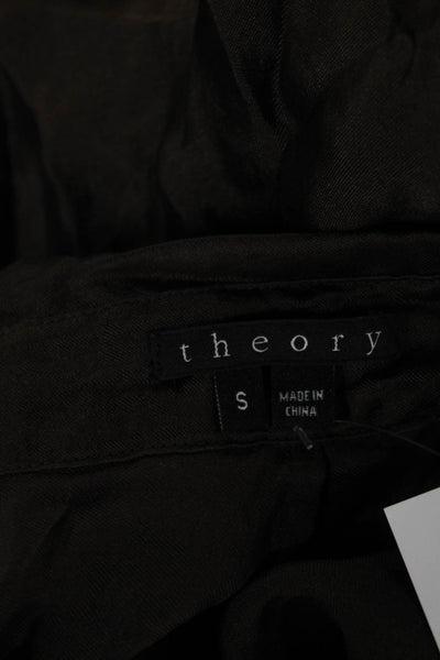 Theory Women Brown Silk Blend Collared Button Up Blouse Long Sleeve Size S