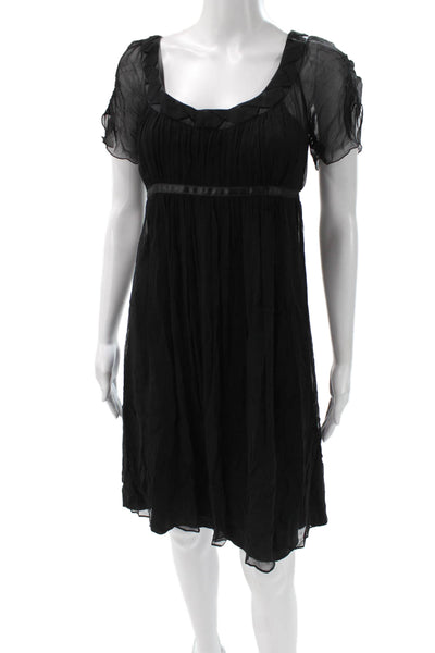 Antonio Melani Womens A-Line Silk Dress Black Square Neck Short Sleeve Size 2