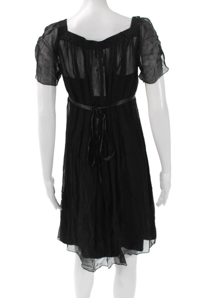 Antonio Melani Womens A-Line Silk Dress Black Square Neck Short Sleeve Size 2