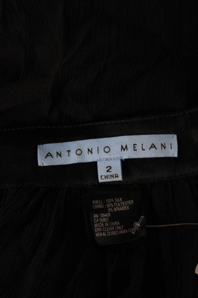Antonio Melani Womens A-Line Silk Dress Black Square Neck Short Sleeve Size 2