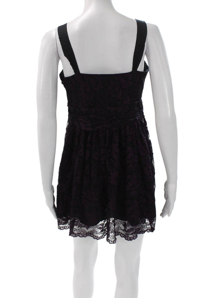 DKNYC Women Fit & Flare Mini Purple V Neck Sleeveless Dress Zip Size S