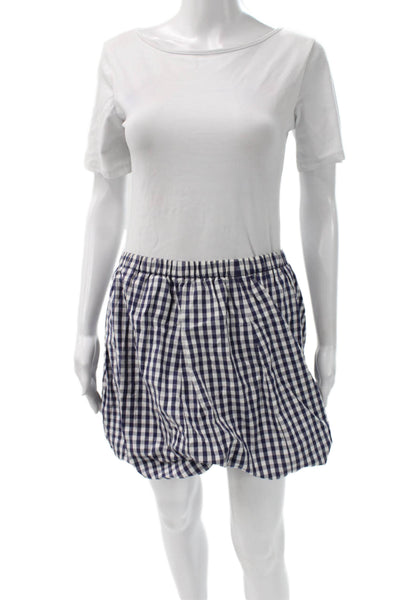 J Crew Women Blue Checked Cotton Blend Mini Skirt Size M