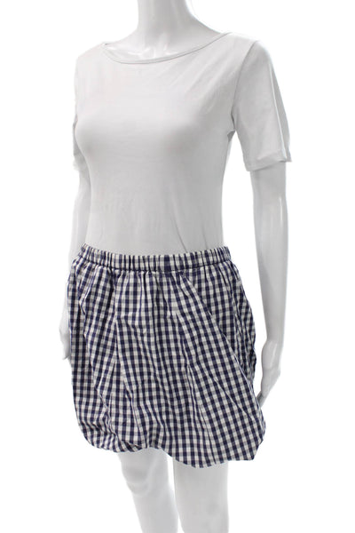 J Crew Women Blue Checked Cotton Blend Mini Skirt Size M
