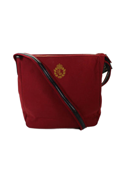 Lauren Ralph Lauren Womens Single Strap Zip Top Canvas Logo Shoulder Handbag Red