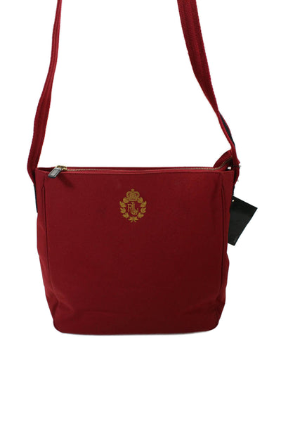 Lauren Ralph Lauren Womens Single Strap Zip Top Canvas Logo Shoulder Handbag Red