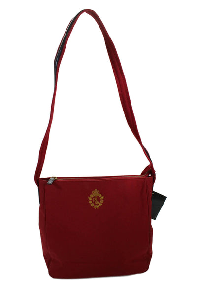 Lauren Ralph Lauren Womens Single Strap Zip Top Canvas Logo Shoulder Handbag Red
